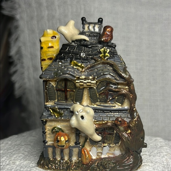 Fitz and Floyd Figurine enamel trinket box - Rare Hooty House 🎃 - Picture 7 of 8